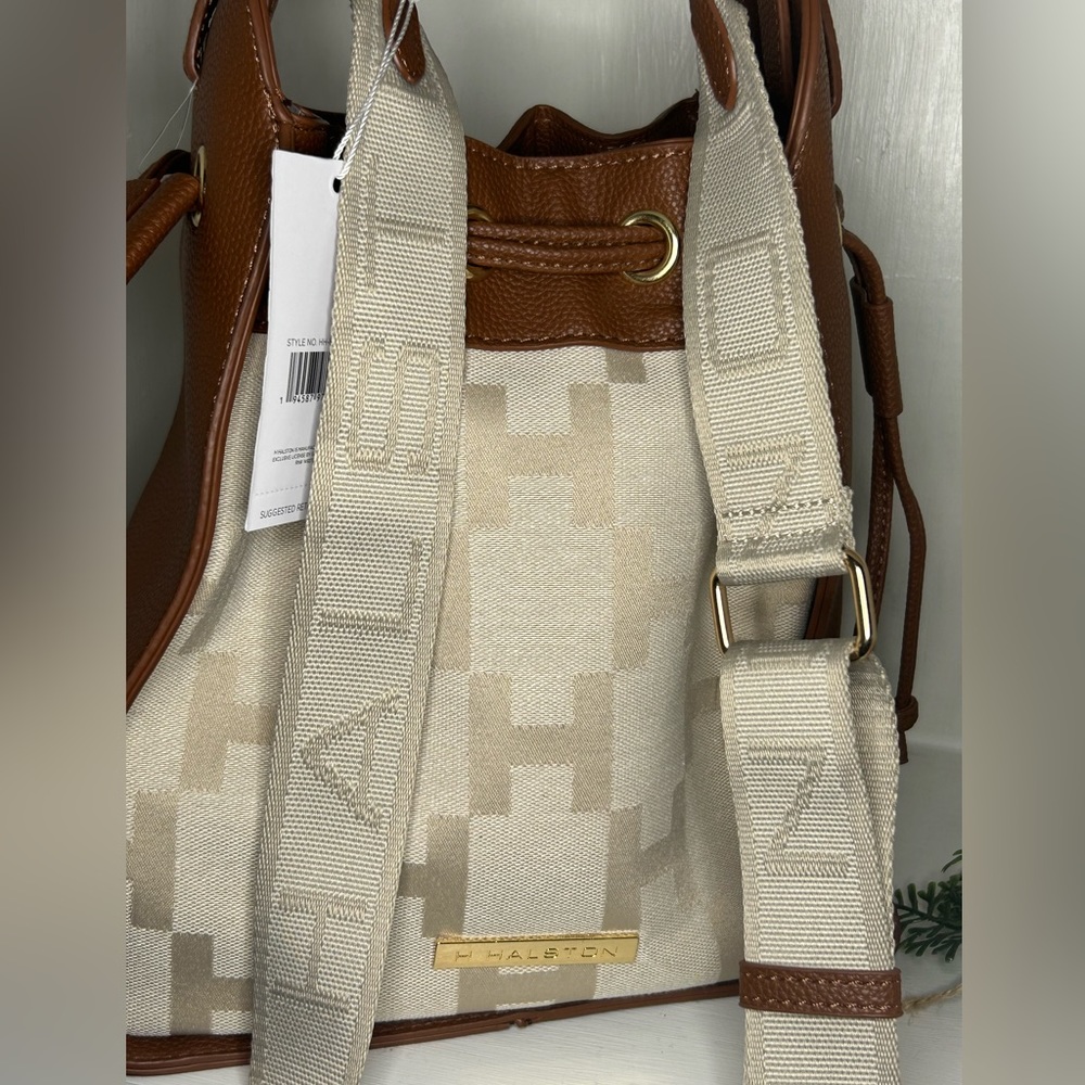 Bag Halston Tan  Vegan Leather Crossbody Bucket Bag